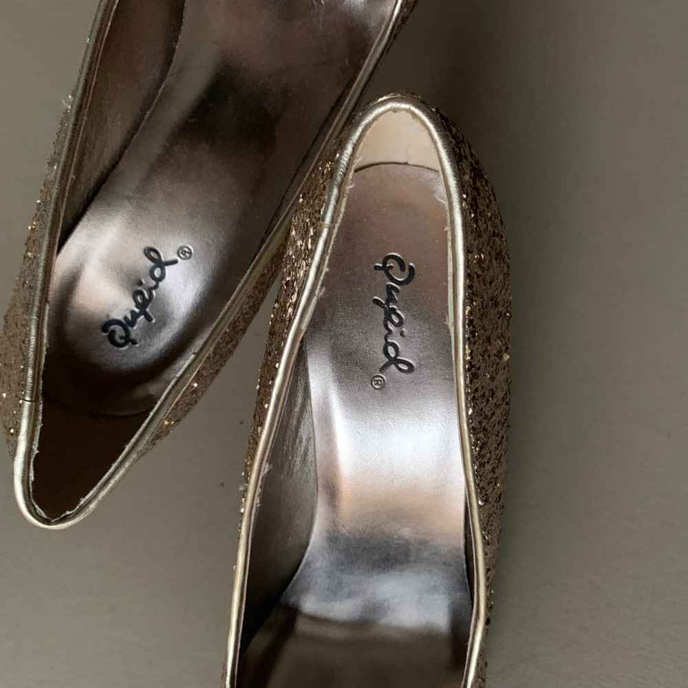 Gold Glitter Sparkle Kitten Heel Pump Shiny Formal Gem